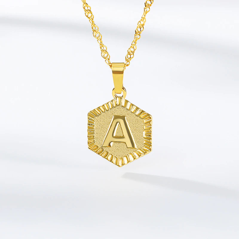 Personalized Initial Hexagon Necklace